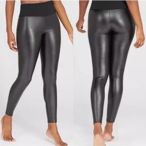 ASSETS by SPANX Faux Leather Leggings L Very Black 20258R High Waist Shaping